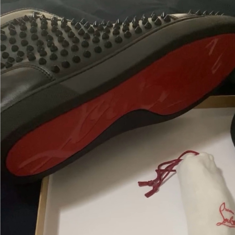 Christian Louboutin Men's Black and Red Spiked Sneakers